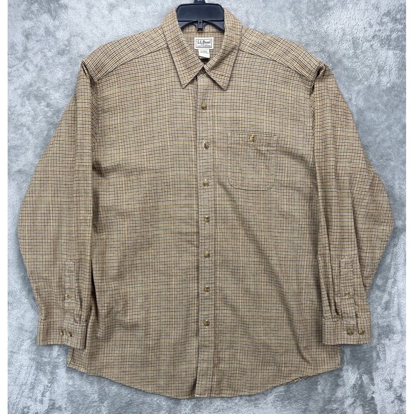 L.L. Bean Men's Flannel‎ Shirt XL Tall Brown Houndstooth Long Sleeve Button Up - Picture 1 of 8